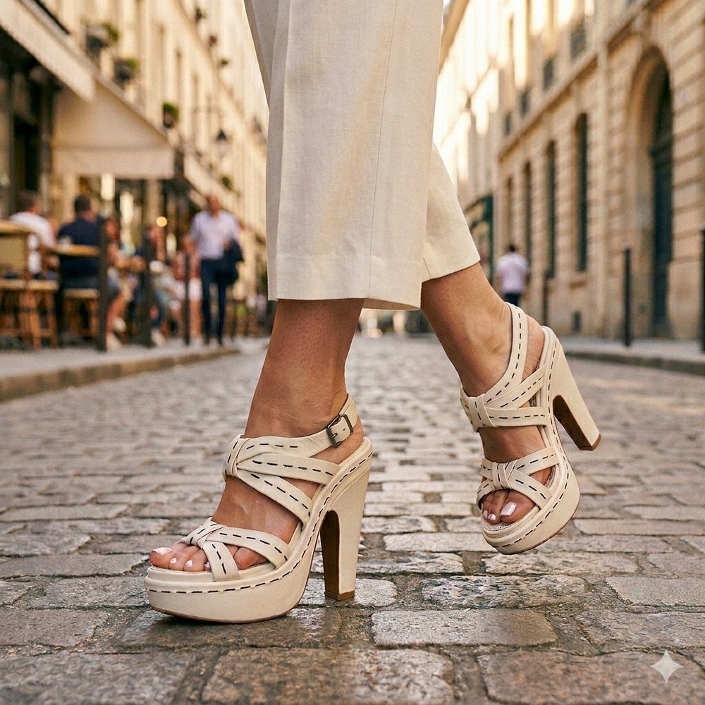 Alaïa White Leather Contrast Stitch Platform Sandals - US 6 (36.5)